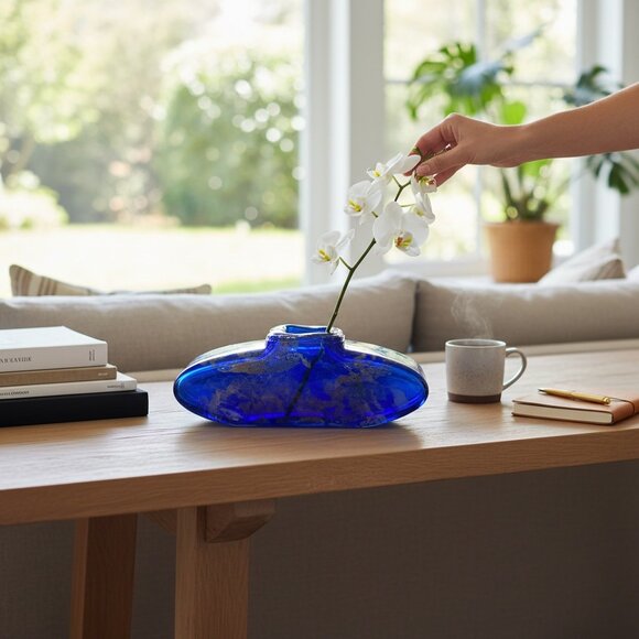 Charlie Meaker Other - Charlie Meaker MCM Art Glass Large Blue Azurene Vase